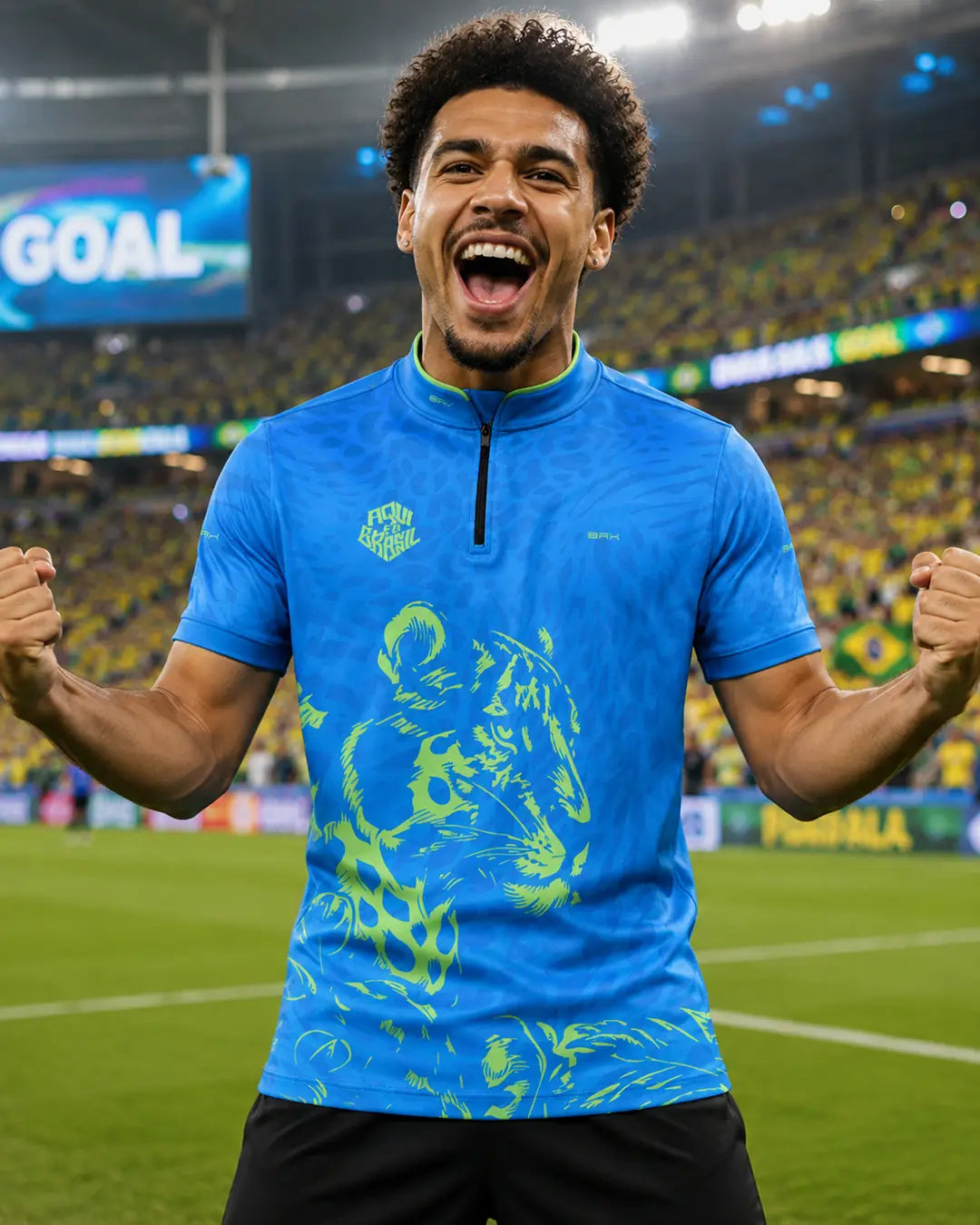 Camiseta Brk Aqui é o Brasil Onça Sombreada Azul com Proteção UV50 - Brk Agro