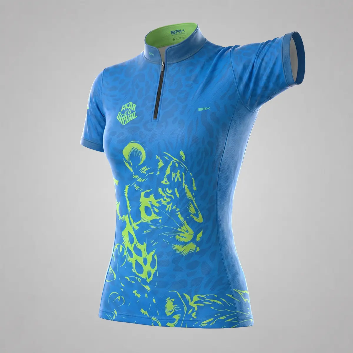 Camiseta Brk Feminina Aqui é o Brasil Onça Sombreada Azul com Proteção UV50 - Brk Agro