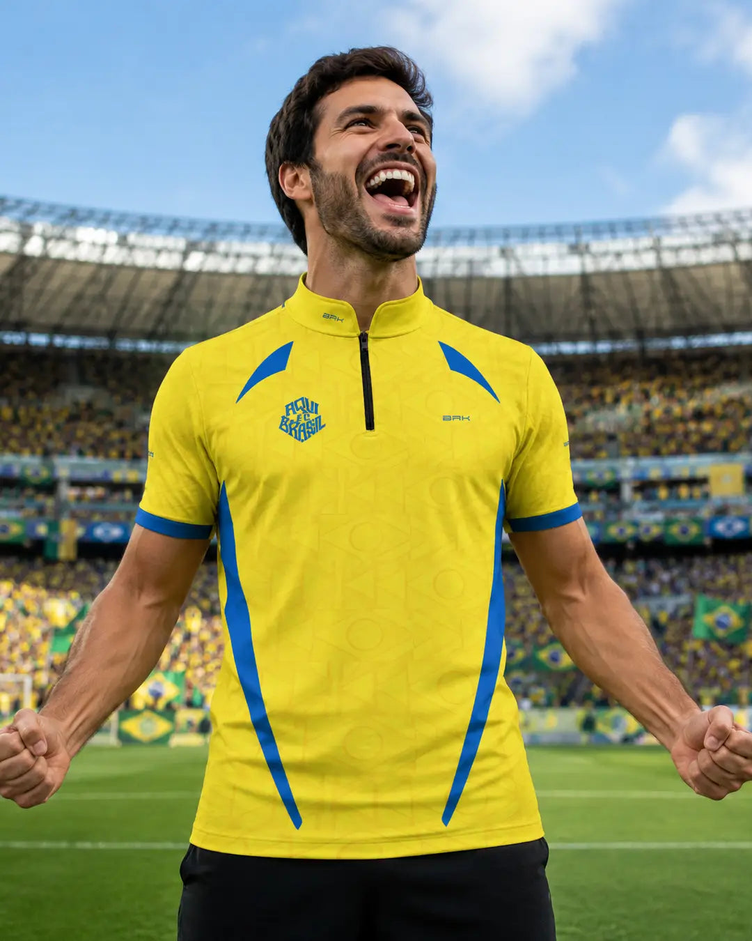 Camiseta Brk Aqui é o Brasil Bandeira Geométrica Amarela com Proteção UV50 - Brk Agro
