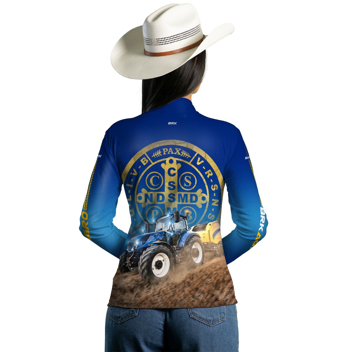 Camisa Agro Feminina Brk Trator São Bento Azul com UV50+ - Brk Agro
