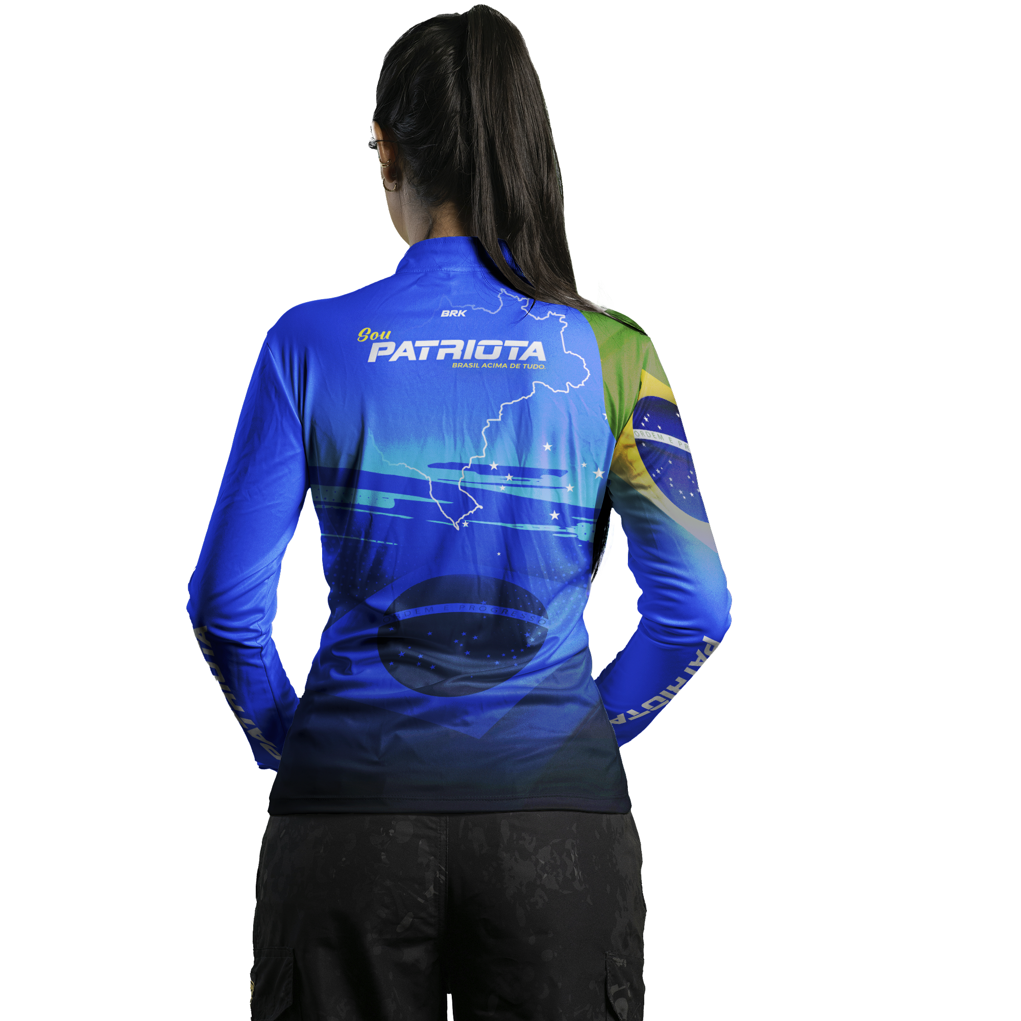 Camisa Agro Feminina Brk Básica Patriota Azul Bandeira do Brasil com Proteção UV50+ - Brk Agro
