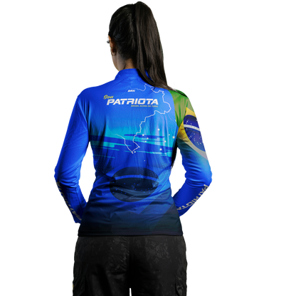 Camisa Agro Feminina Brk Básica Patriota Azul Bandeira do Brasil com Proteção UV50+