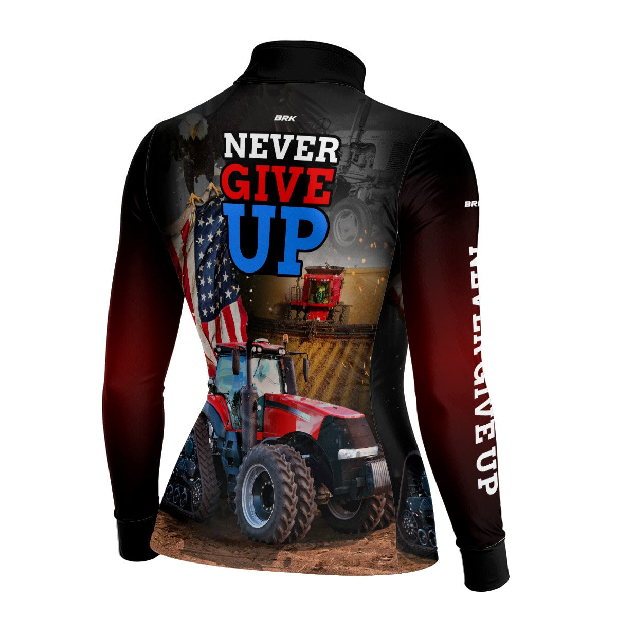 Camisa Agro Feminina Brk Vermelho EUA Never Give Up com UV50+ - Brk Agro
