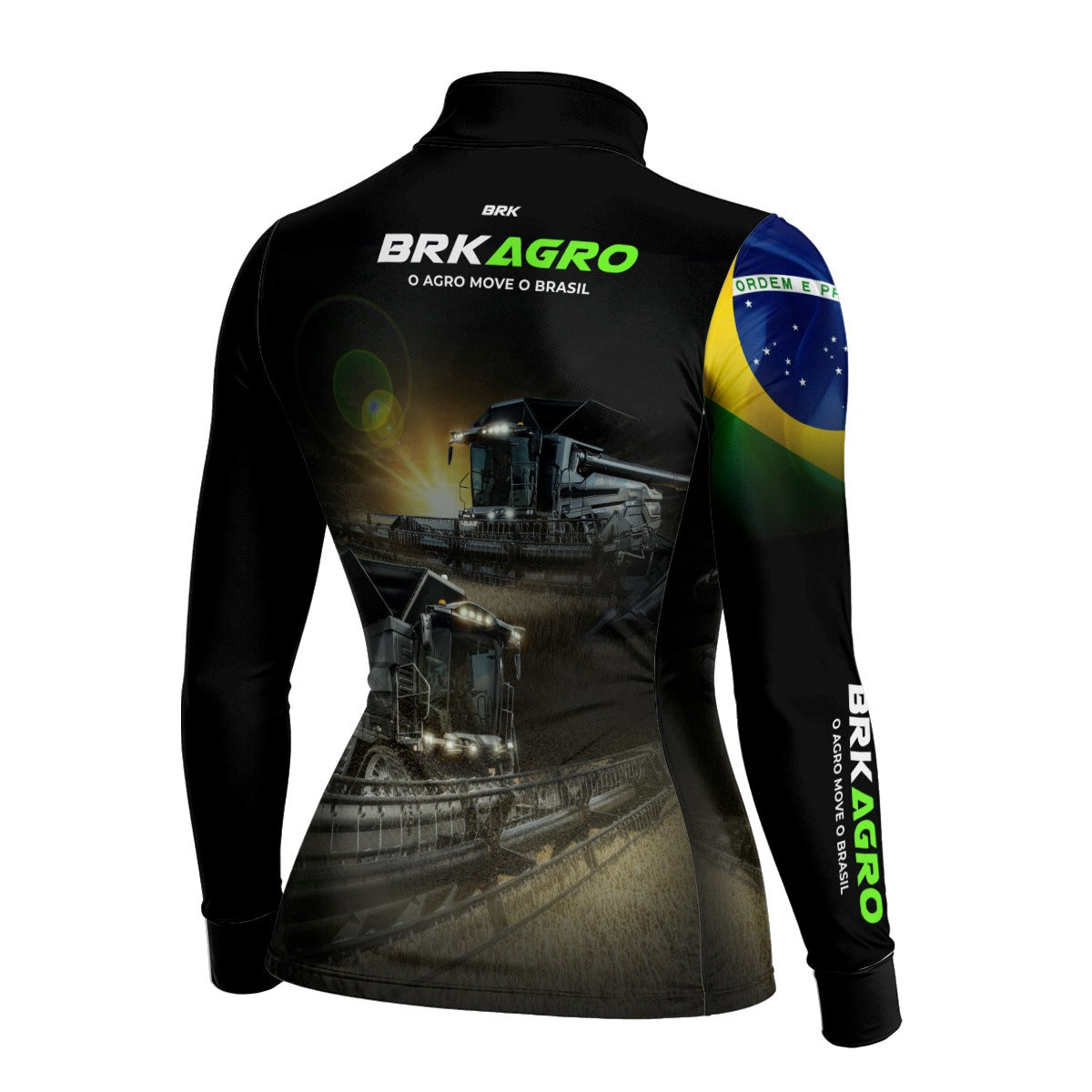 Camisa Agro Feminina Brk Preta Colheitadeira com Proteção Solar UV50+ - Brk Agro