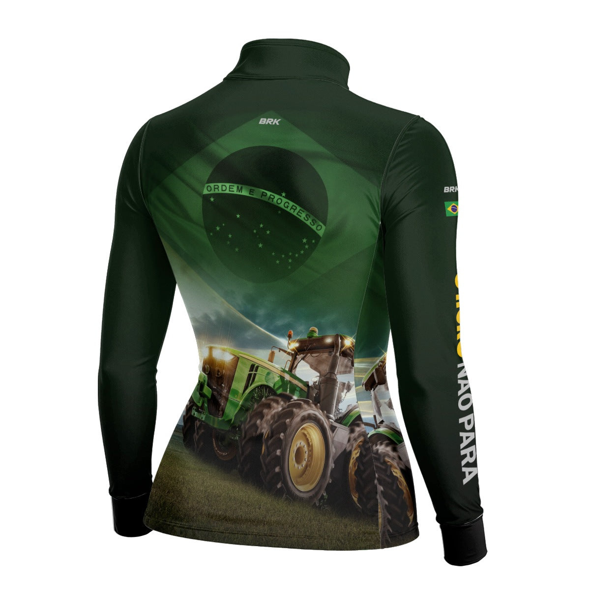 Camisa Agro Feminina Brk Verde Trator Bandeira do Brasil com Proteção Solar UV50+ - Brk Agro