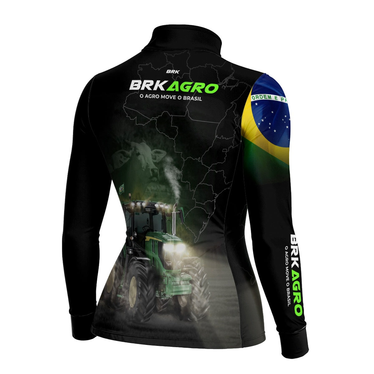 Camisa Agro Feminina Brk Preta O Agro Move o Brasil Trator com Proteção Solar UV50+ - Brk Agro