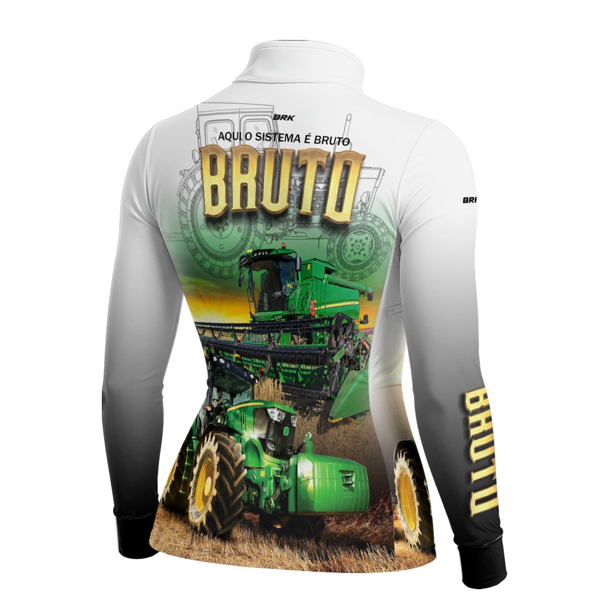 Camisa Feminina Branca Brk John Deere Aqui o Sistema é Bruto com Proteção Solar UV50+ - Brk Agro