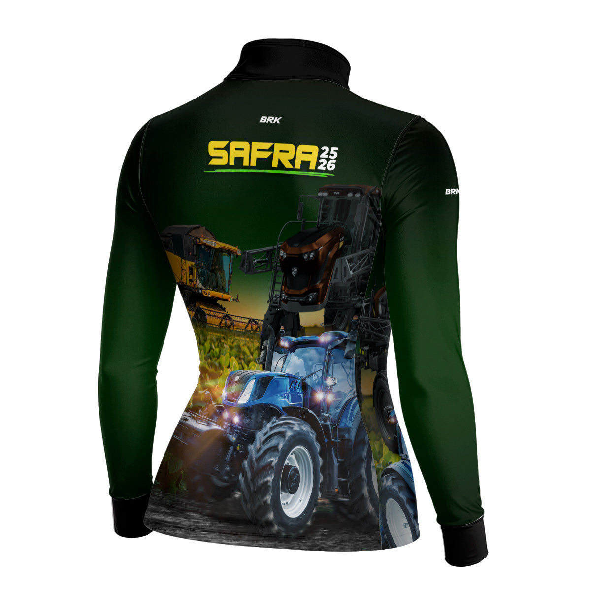 Camisa Agro Feminina Brk Safra Trator Azul Verde com Proteção Solar UV50+ - Brk Agro