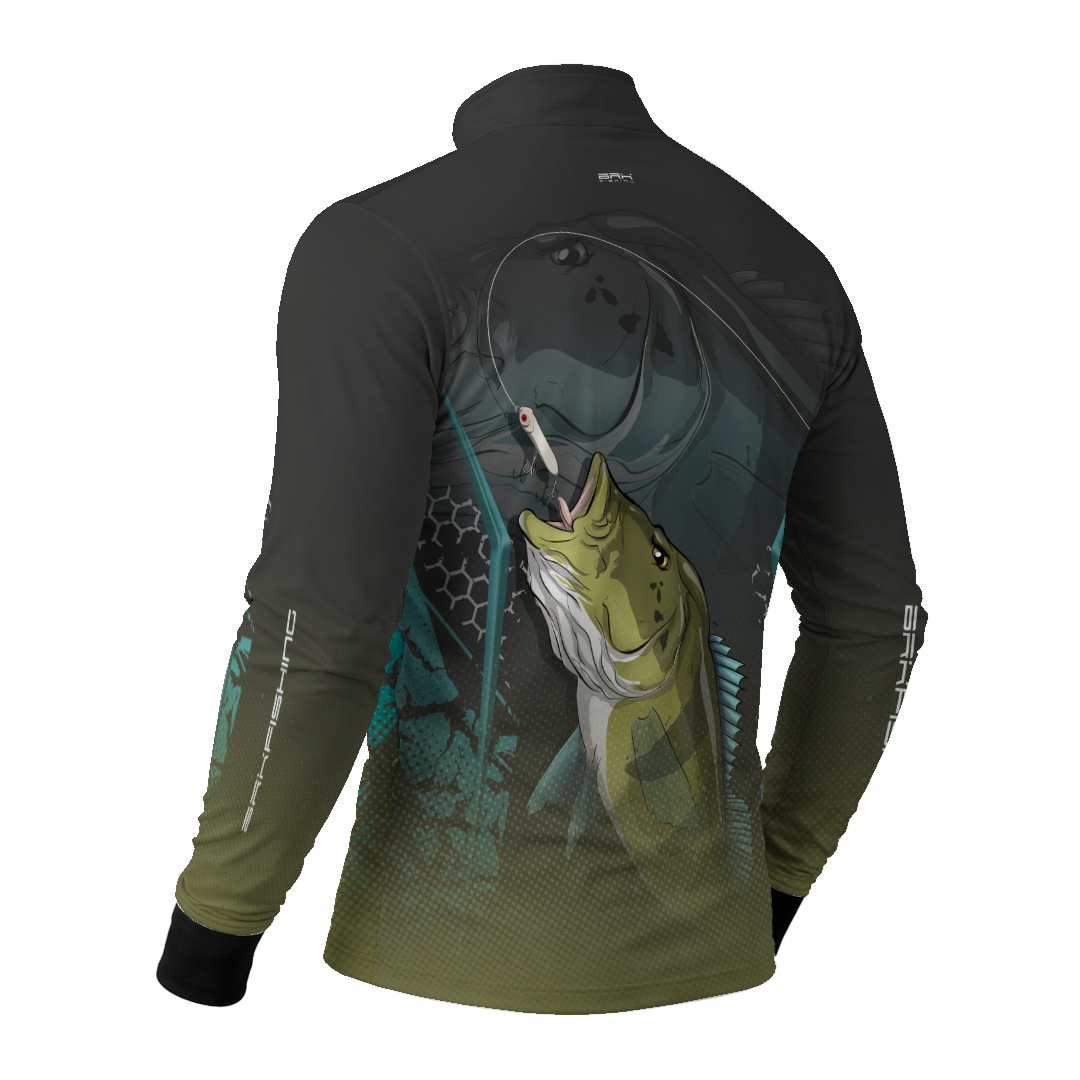 Camisa de Pesca Azul e Preta Brk Tucunaré Azul com UV50+