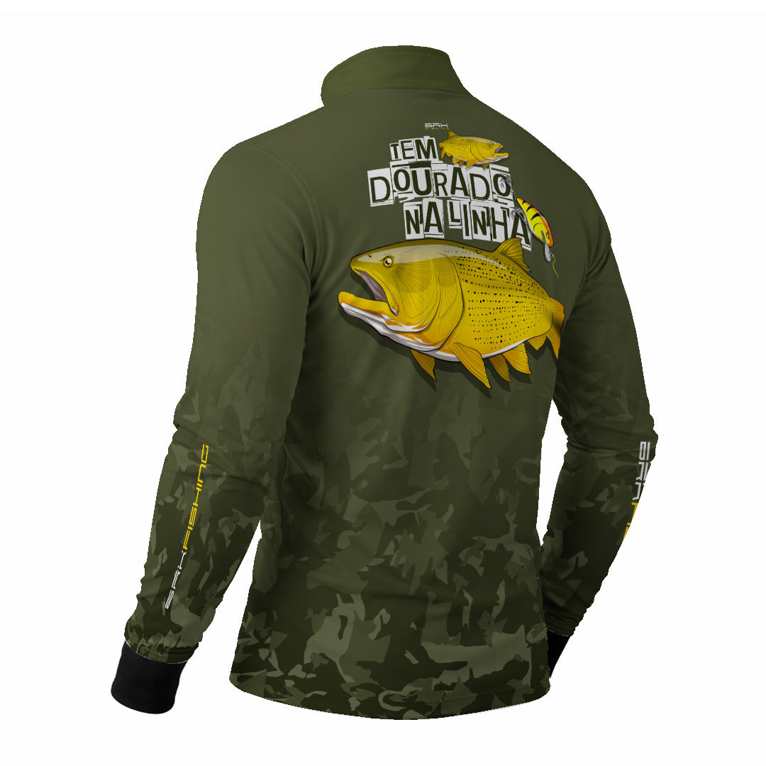 Camisa de Pesca Brk Fishing Verde Musgo Peixe Dourado com UV50+