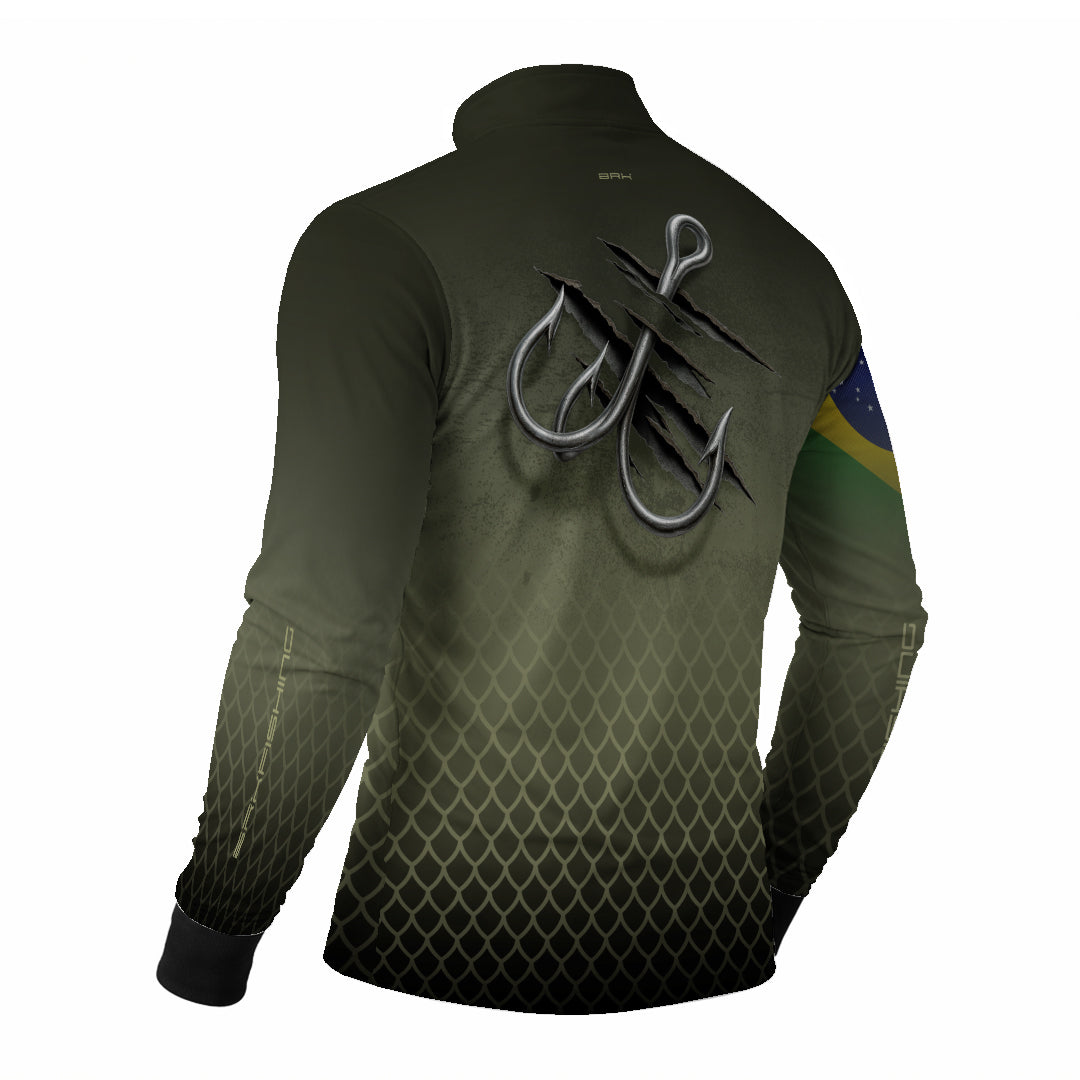 Camisa de Pesca Brk Verde Escamas Bandeira do Brasil Garateia com Proteção UV50