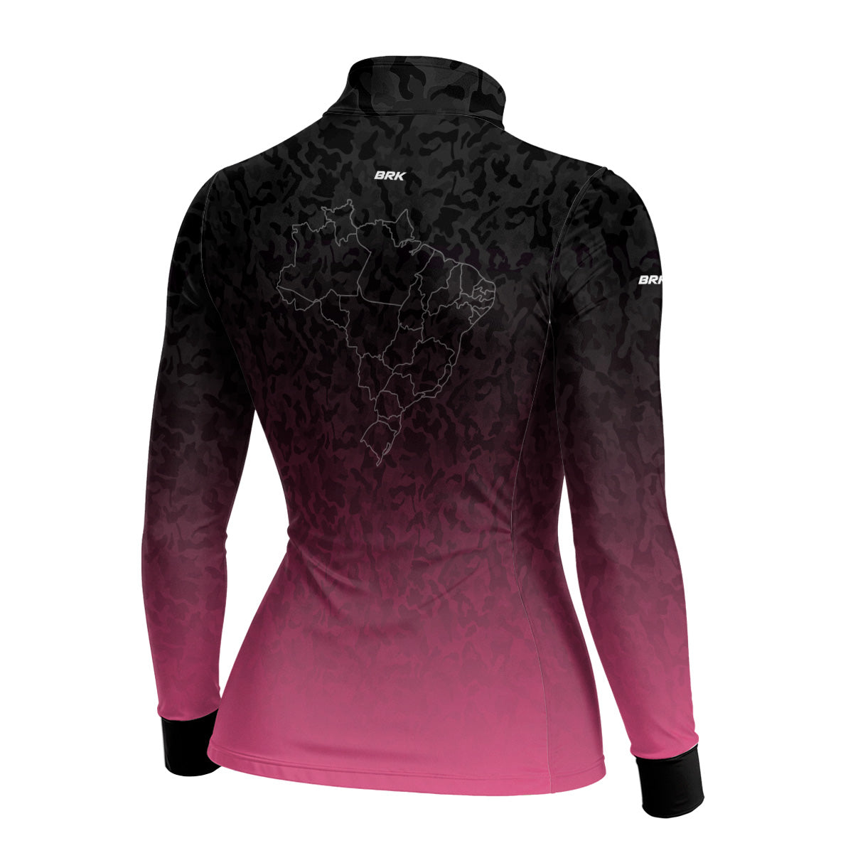 Camisa Feminina Agro Brk Camuflado Preto e Rosa Bandeira do Brasil com Proteção Solar UV50+ - Brk Agro