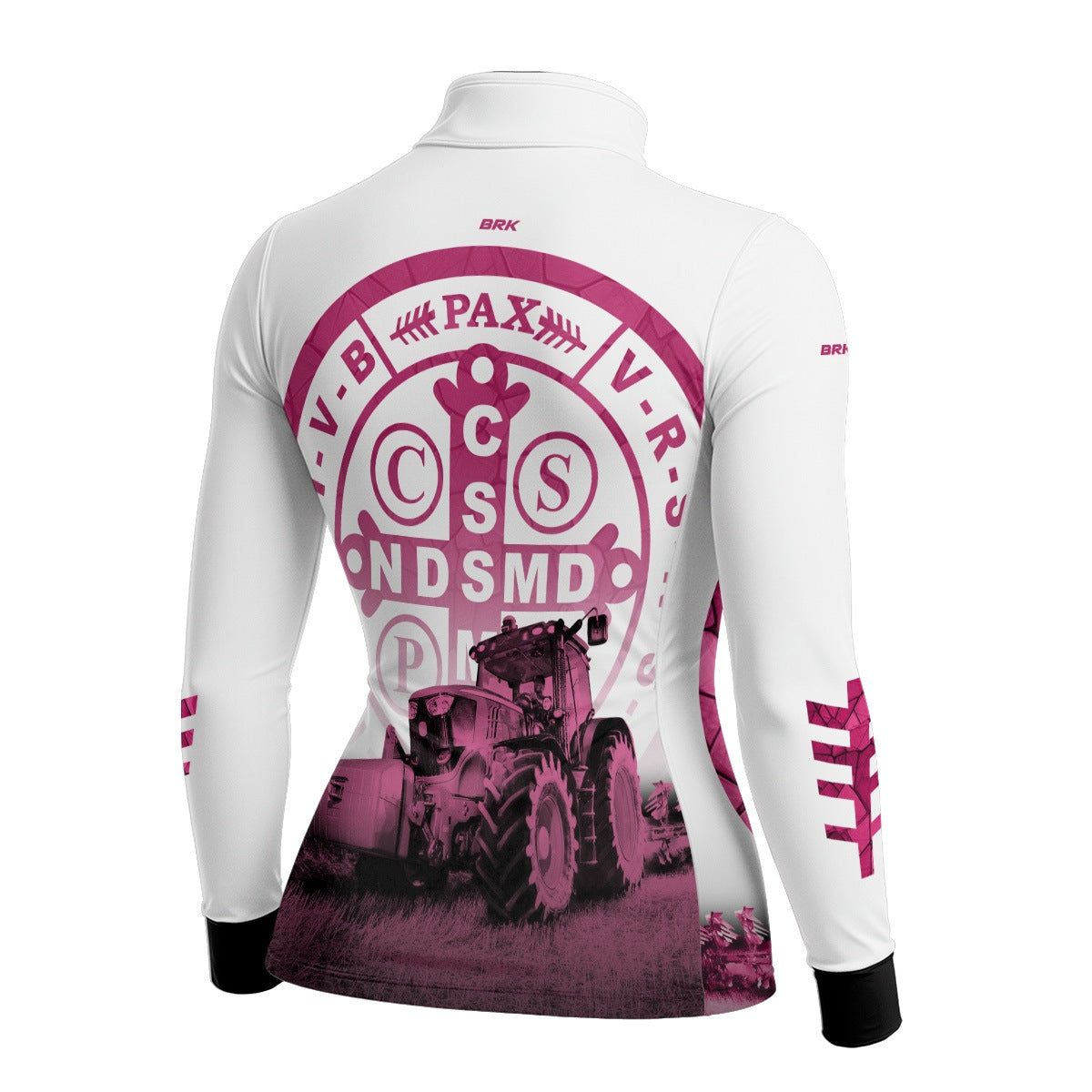 Camisa Agro Feminina Medalhão de São Bento Branco e Rosa UV50+ - Brk Agro