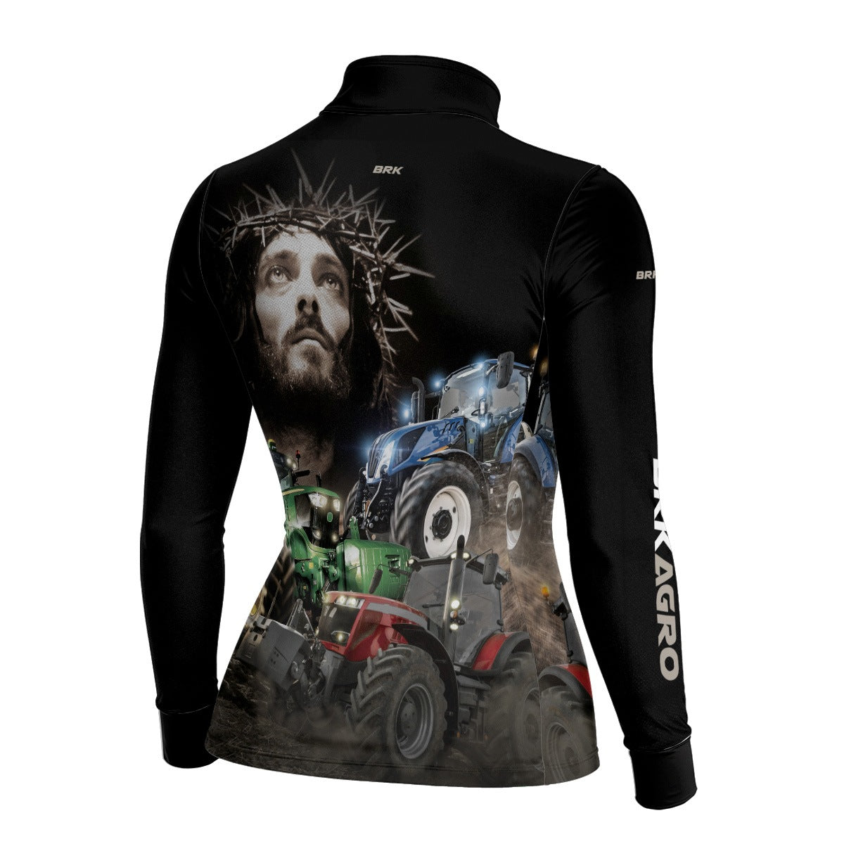 Camisa Agro Feminina Brk Trator Jesus Preta com Proteção Solar UV50+ - Brk Agro