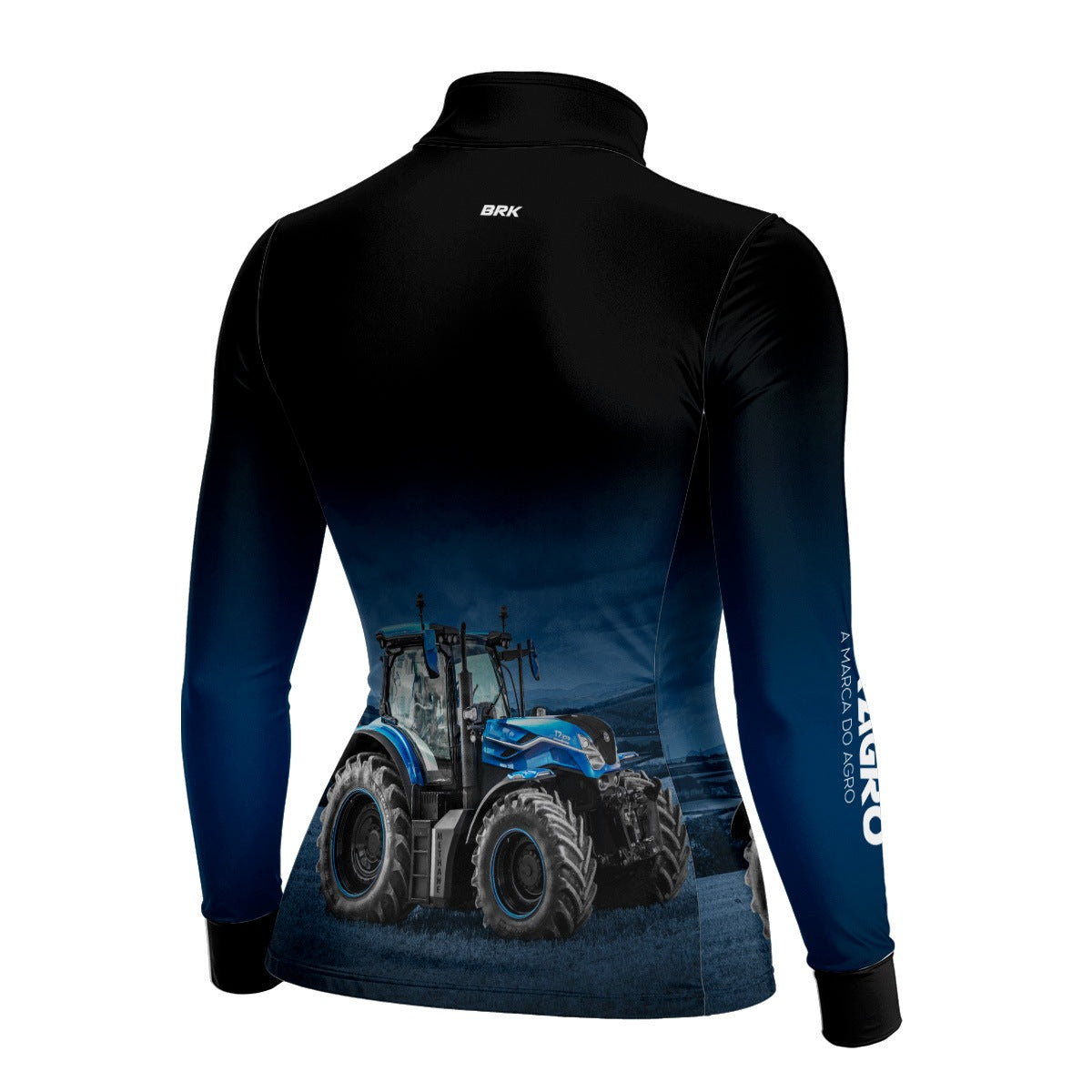 Camisa Agro Feminina Brk Preta Degradê Azul Trator T7 com Proteção Solar UV50+ - Brk Agro
