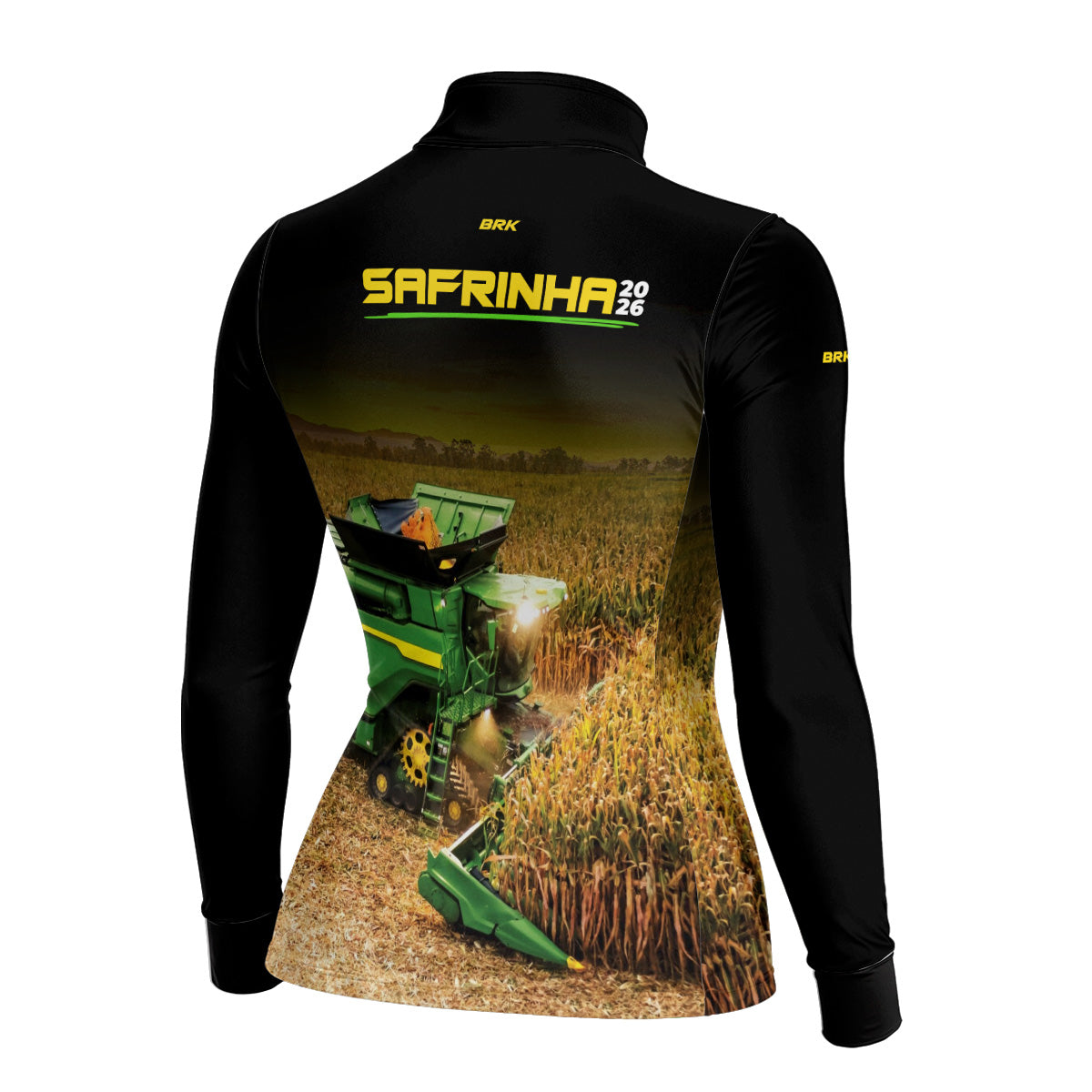 Camisa Agro Feminina Brk Safrinha Colheitadeira de Milho Preto com Proteção Solar UV50+ - Brk Agro