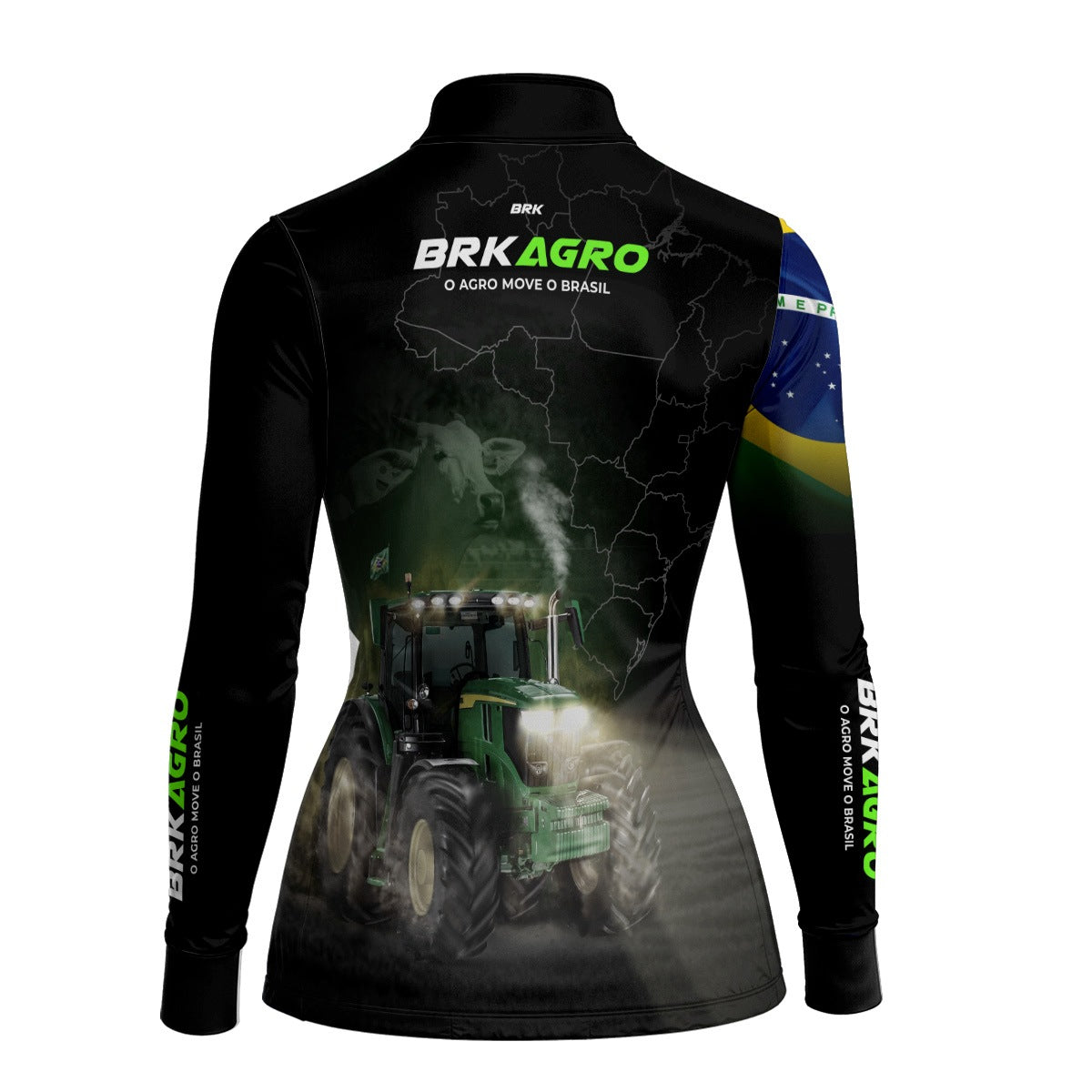 Camisa Agro Feminina Brk Preta O Agro Move o Brasil Trator com Proteção Solar UV50+ - Brk Agro