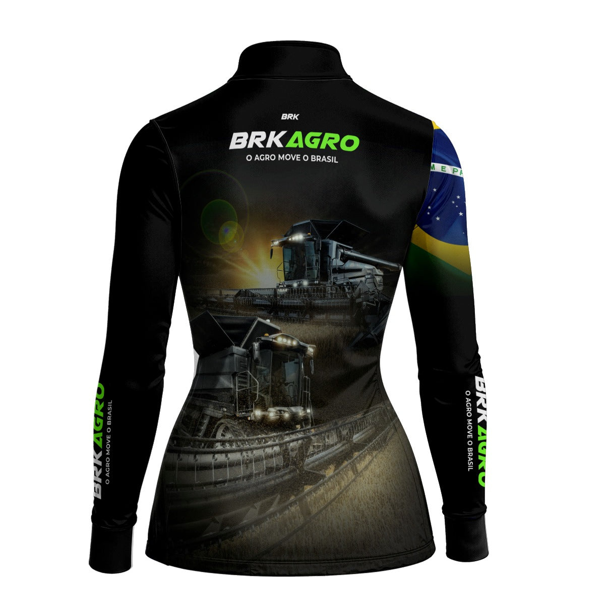 Camisa Agro Feminina Brk Preta Colheitadeira com Proteção Solar UV50+ - Brk Agro