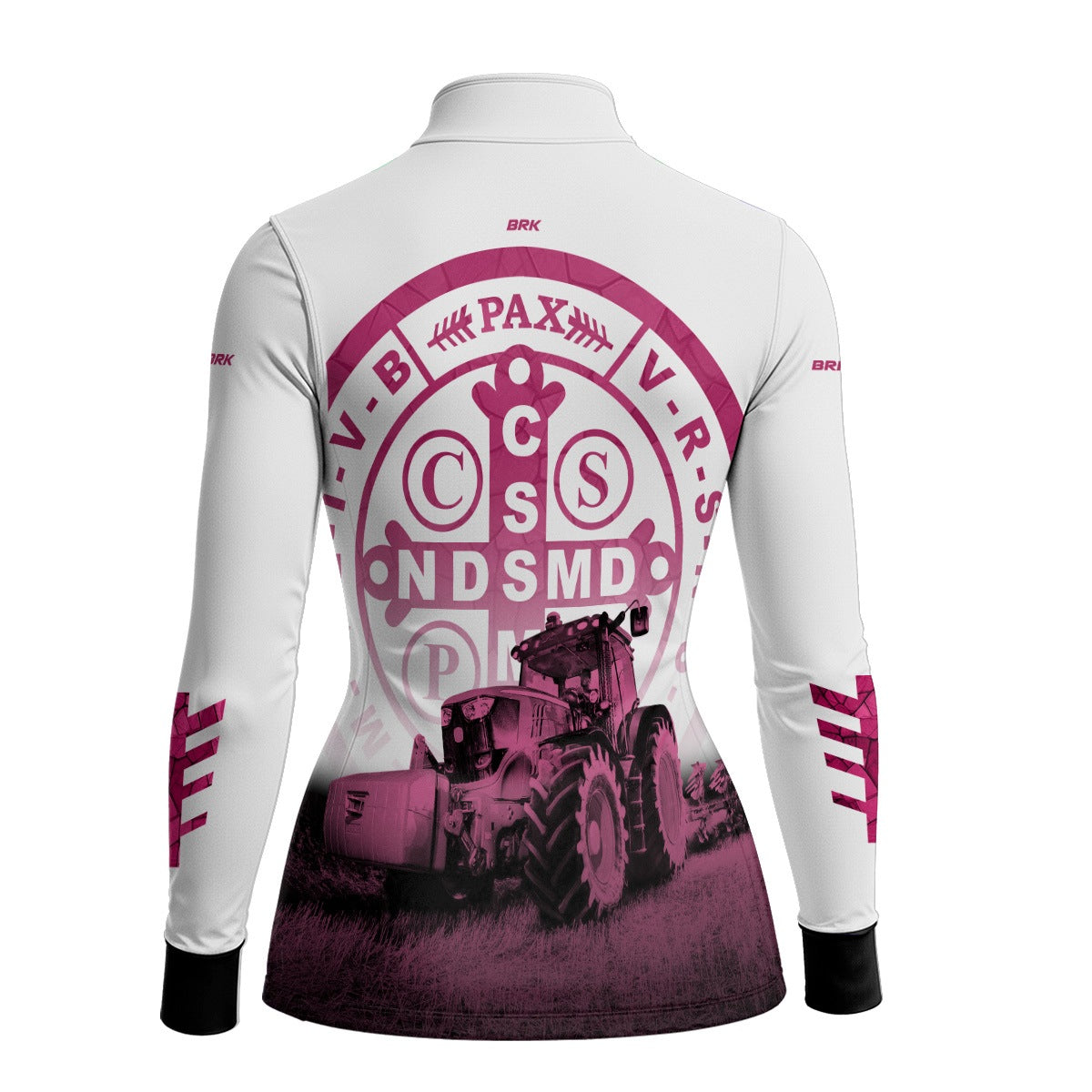 Camisa Agro Feminina Medalhão de São Bento Branco e Rosa UV50+ - Brk Agro