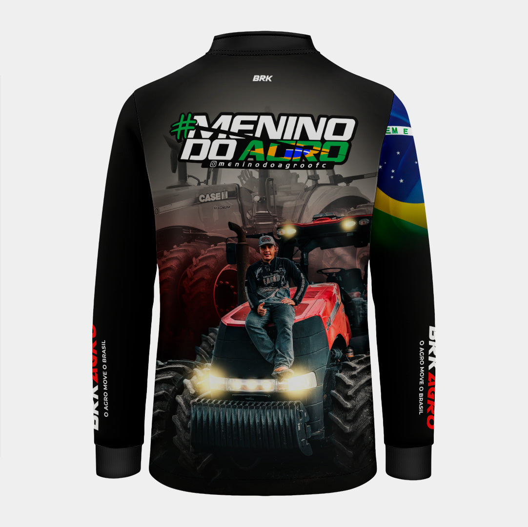 Camisa Infantil Agro Brk Menino do Agro Trator Vermelho com Proteção Solar UV50+
