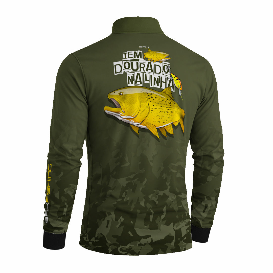 Camisa de Pesca Brk Fishing Verde Musgo Peixe Dourado com UV50+