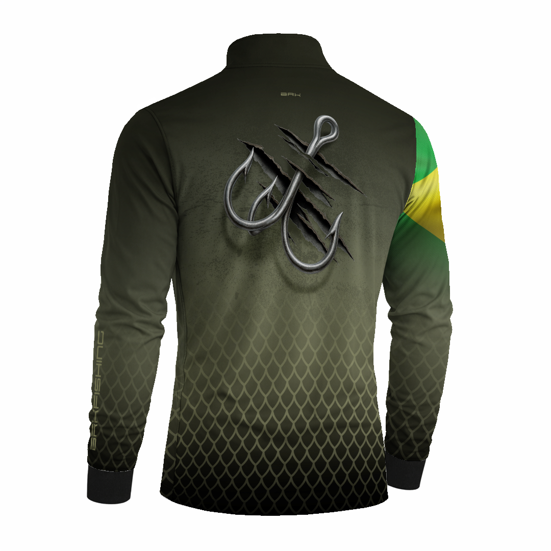 Camisa de Pesca Brk Verde Escamas Bandeira do Brasil Garateia com Proteção UV50