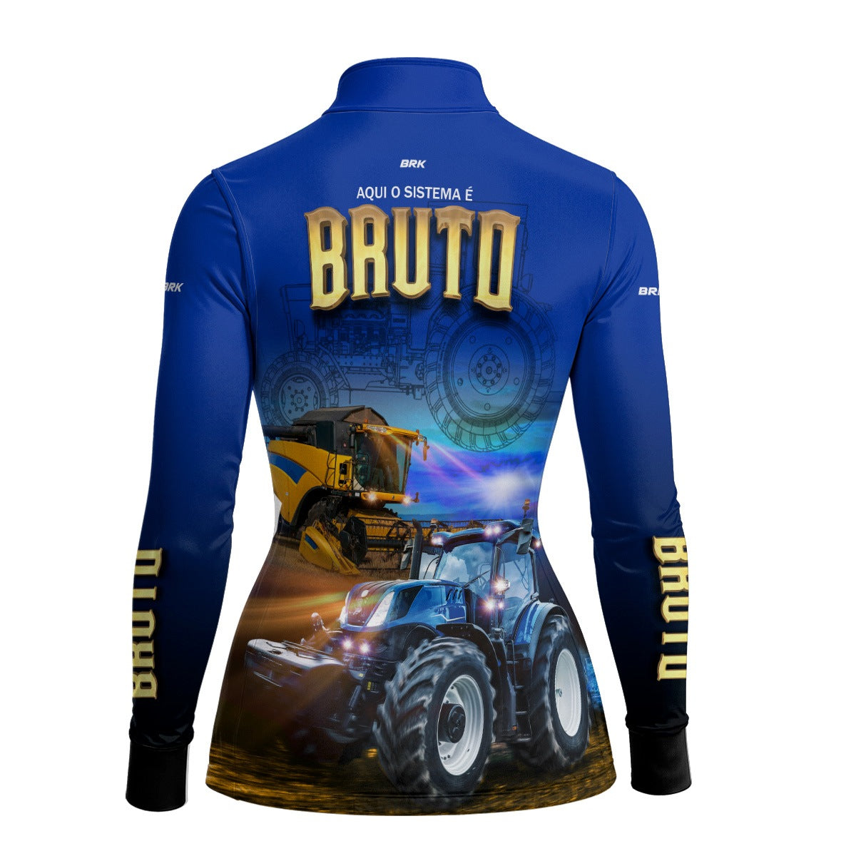 Camisa Agro Feminina Brk Sistema é Bruto Trator Azul com UV50+ - Brk Agro
