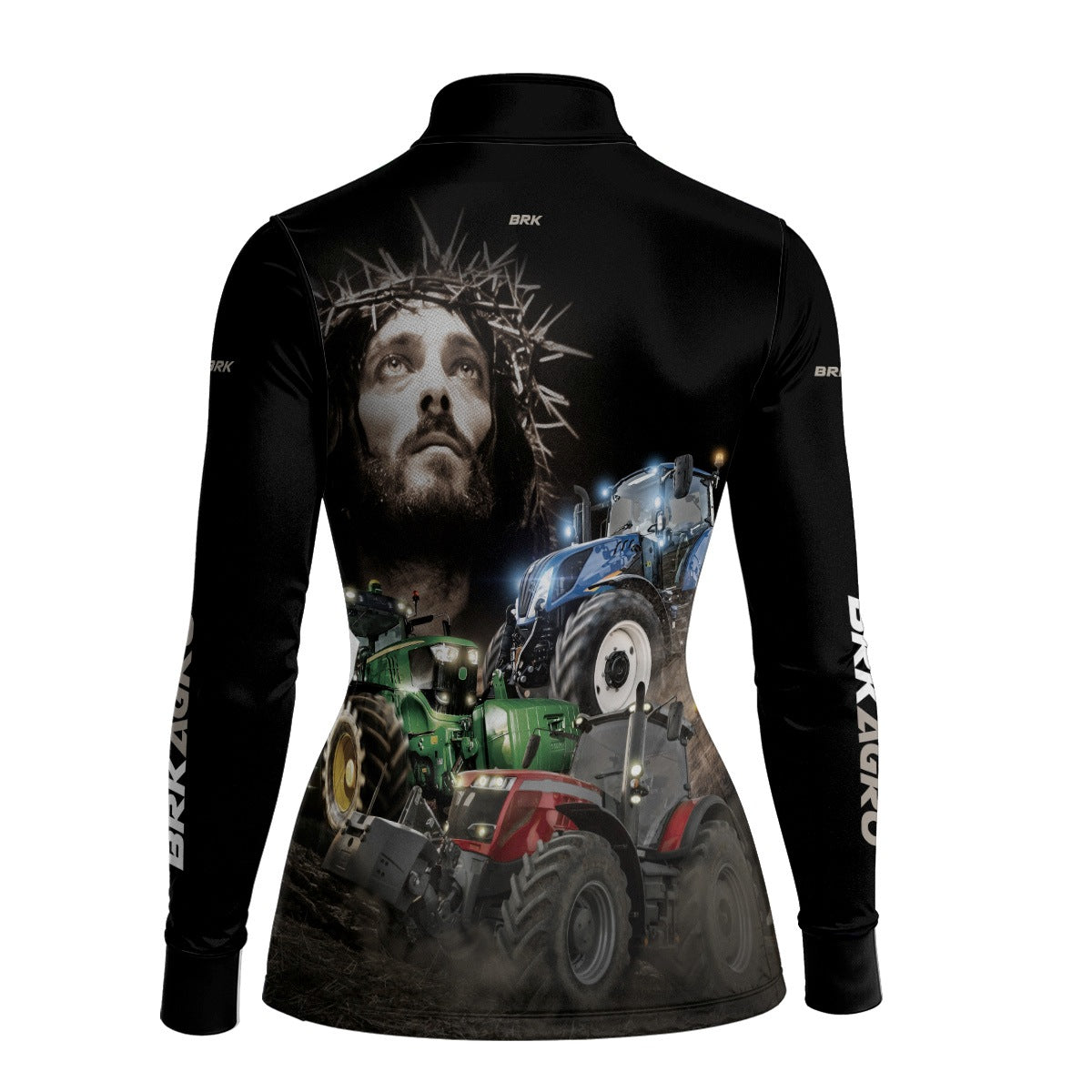 Camisa Agro Feminina Brk Trator Jesus Preta com Proteção Solar UV50+ - Brk Agro