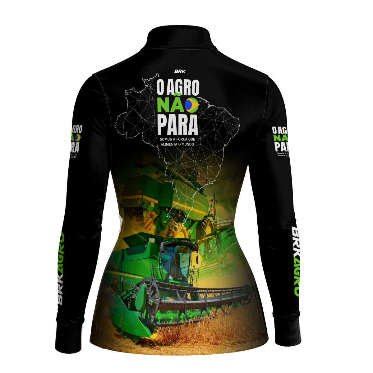 Camisa Agro Feminina Brk O Agro Não Para Trator Verde com UV50+ - Brk Agro