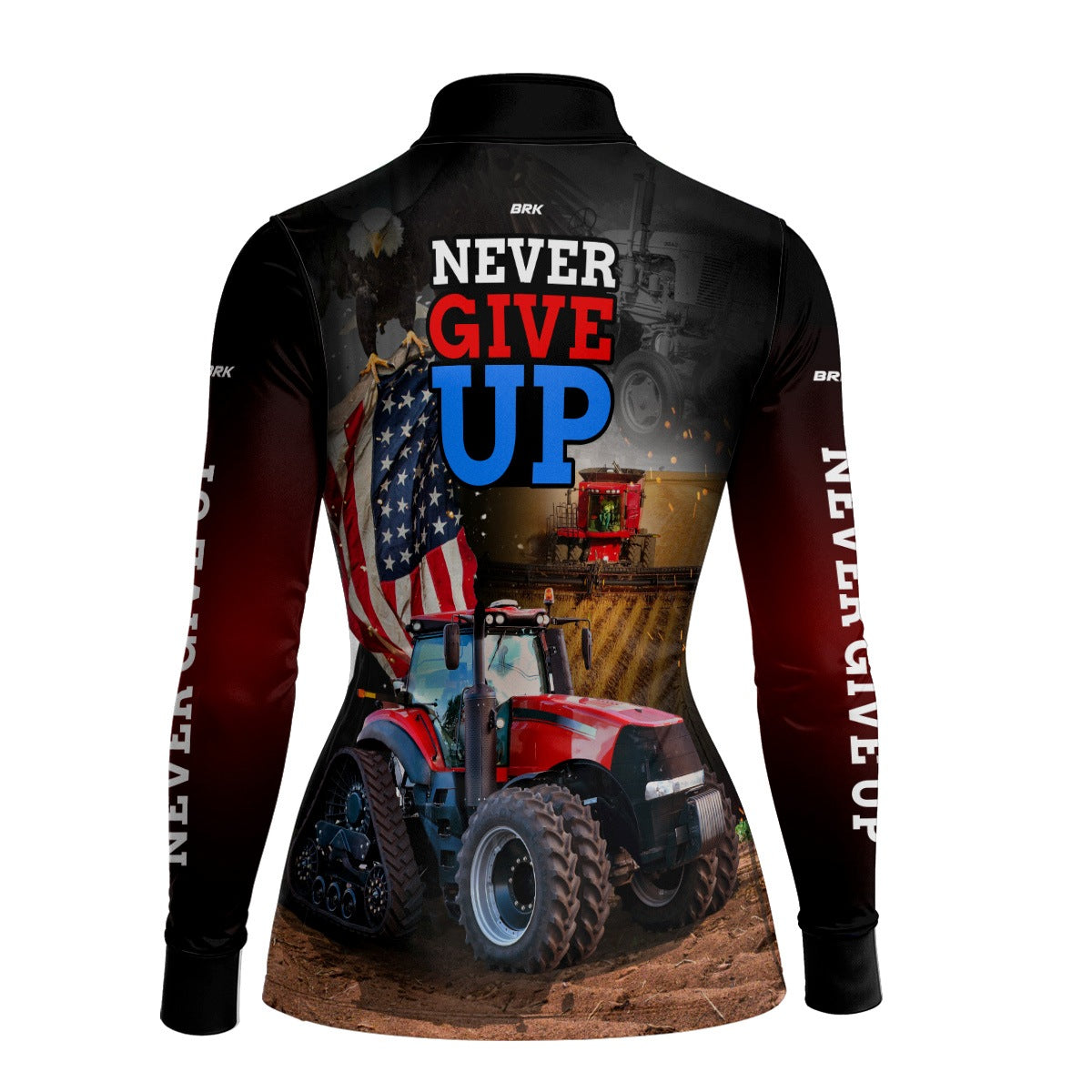 Camisa Agro Feminina Brk Vermelho EUA Never Give Up com UV50+ - Brk Agro