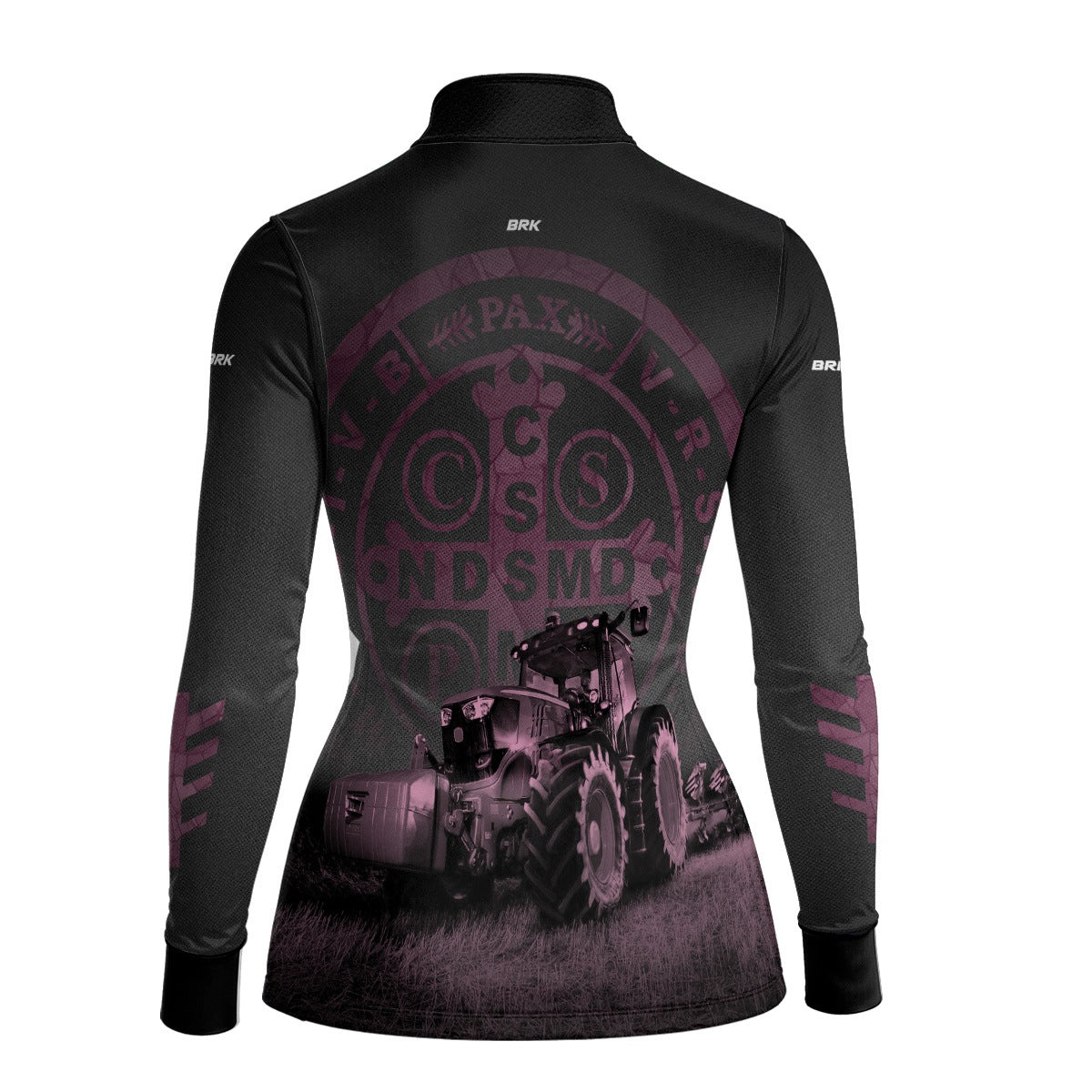 Camisa Agro Feminina Brk Medalhão de São Bento Preto e Rosa UV50+ - Brk Agro