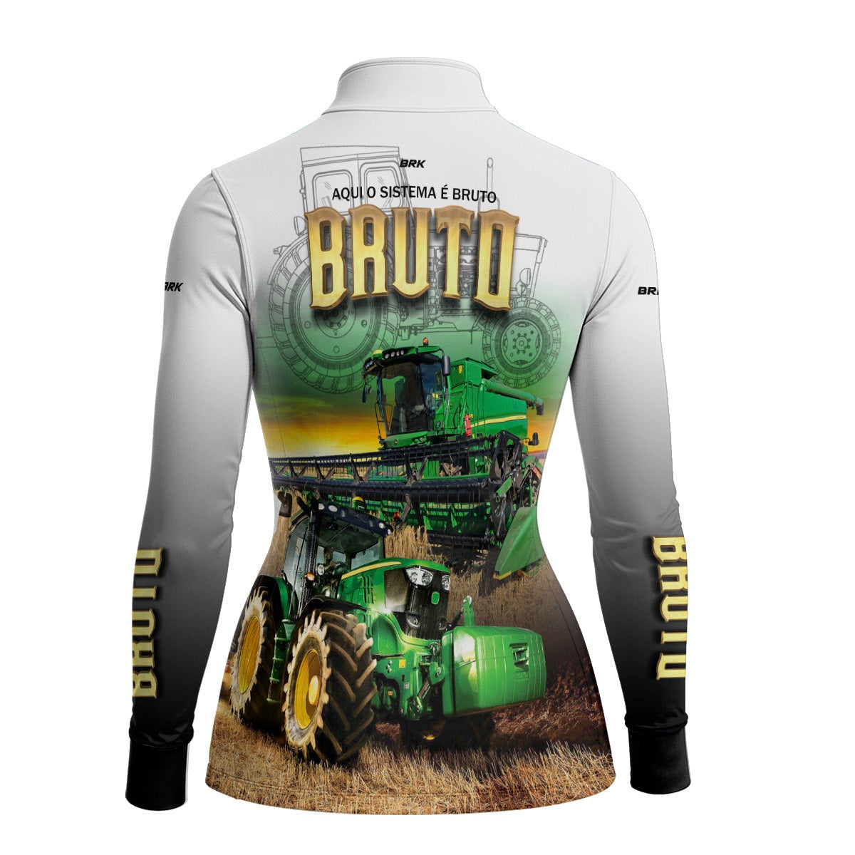 Camisa Feminina Branca Brk John Deere Aqui o Sistema é Bruto com Proteção Solar UV50+ - Brk Agro