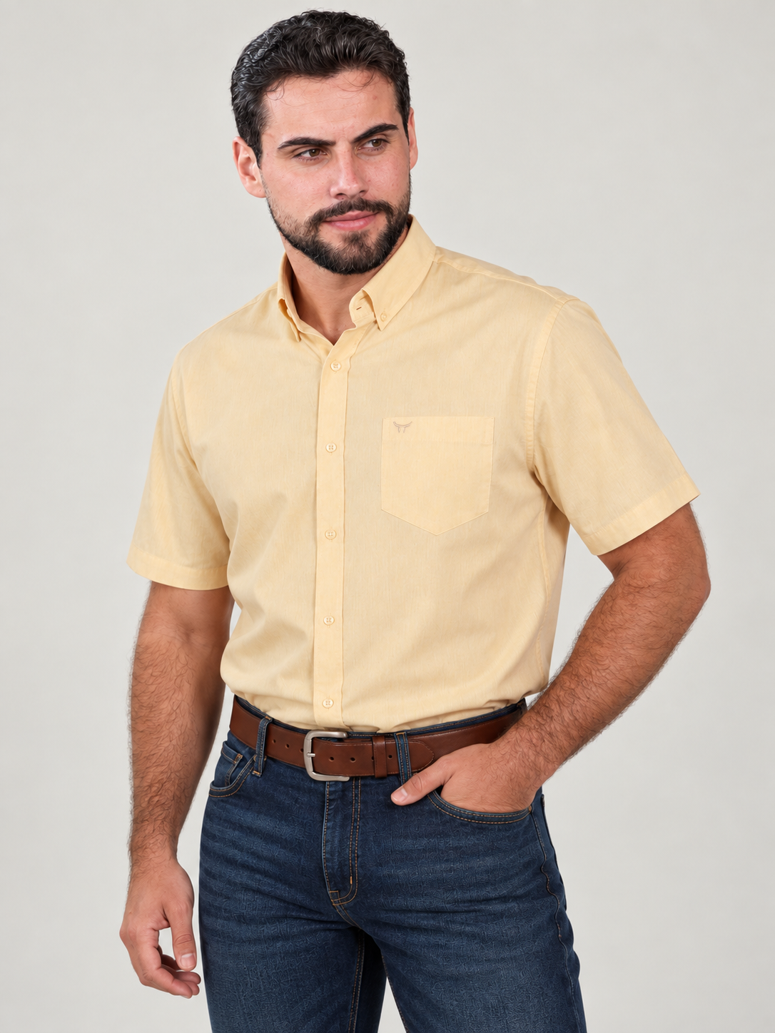 Camisa Lisa Classic Amarelo Manteiga - Manga Curta