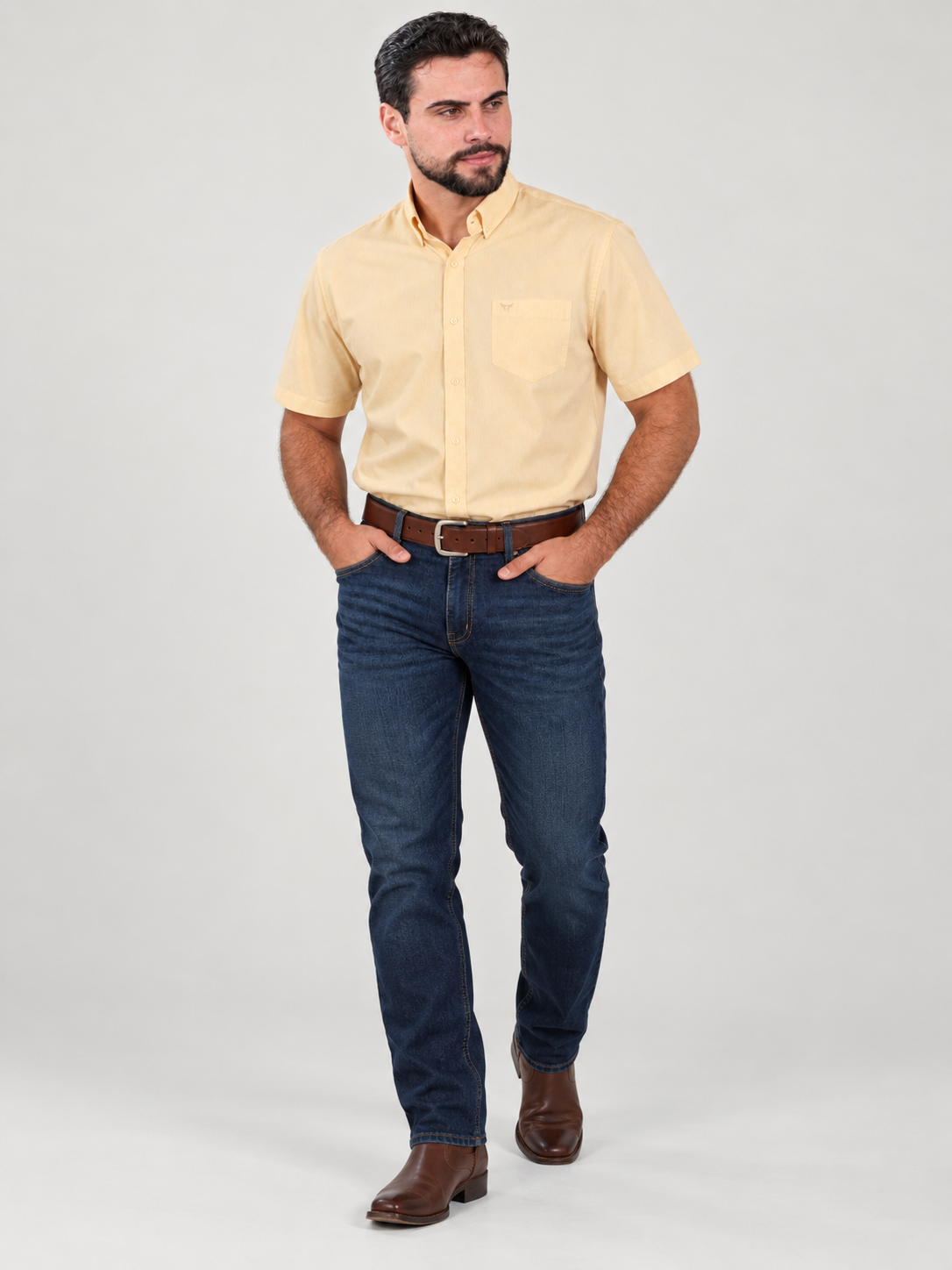 Camisa Lisa Classic Amarelo Manteiga - Manga Curta