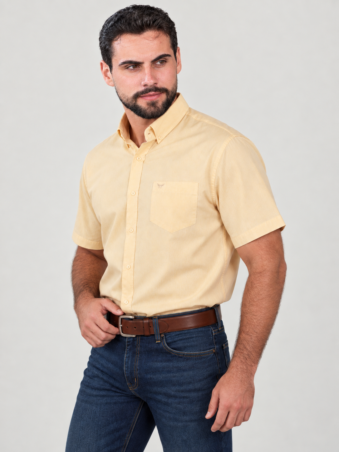 Camisa Lisa Classic Amarelo Manteiga - Manga Curta