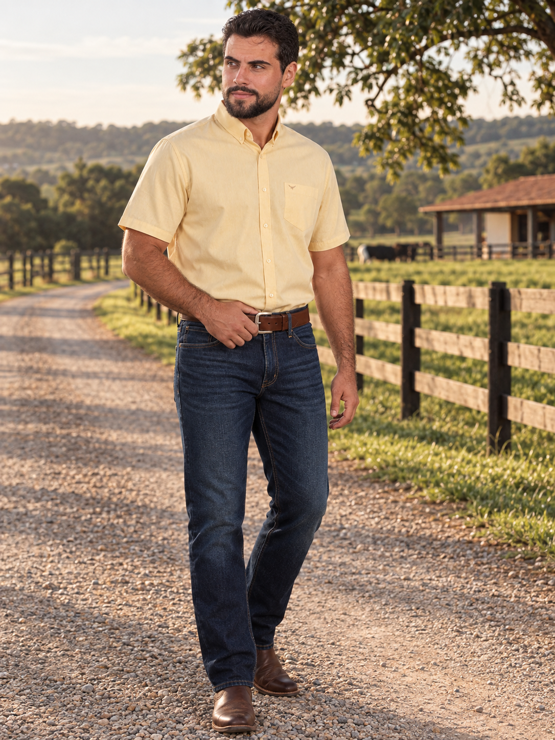 Camisa Lisa Classic Amarelo Manteiga - Manga Curta