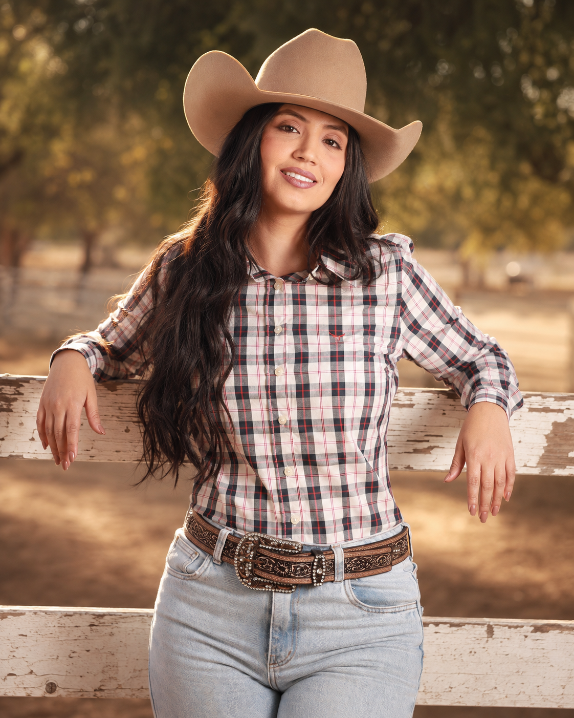 Camisa Xadrez Feminina Ranch Azul/Vermelho - Manga Longa - Brk Agro