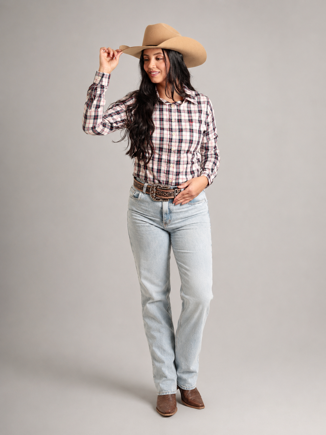 Camisa Xadrez Feminina Ranch Azul/Vermelho - Manga Longa - Brk Agro