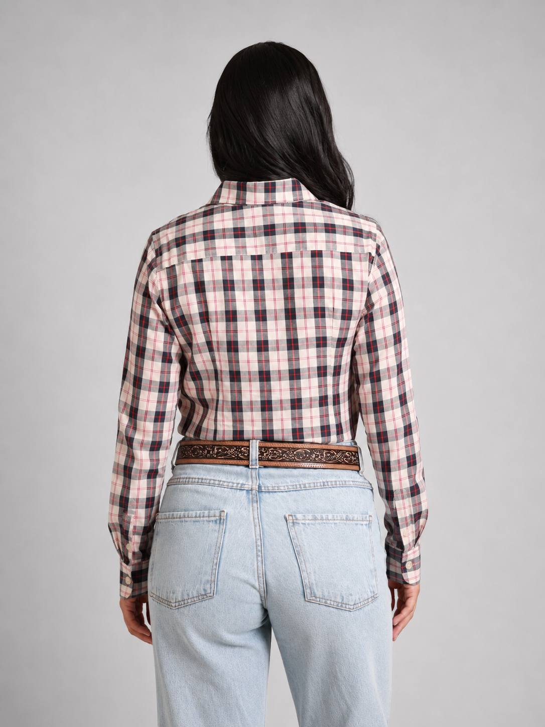 Camisa Xadrez Feminina Ranch Azul/Vermelho - Manga Longa - Brk Agro