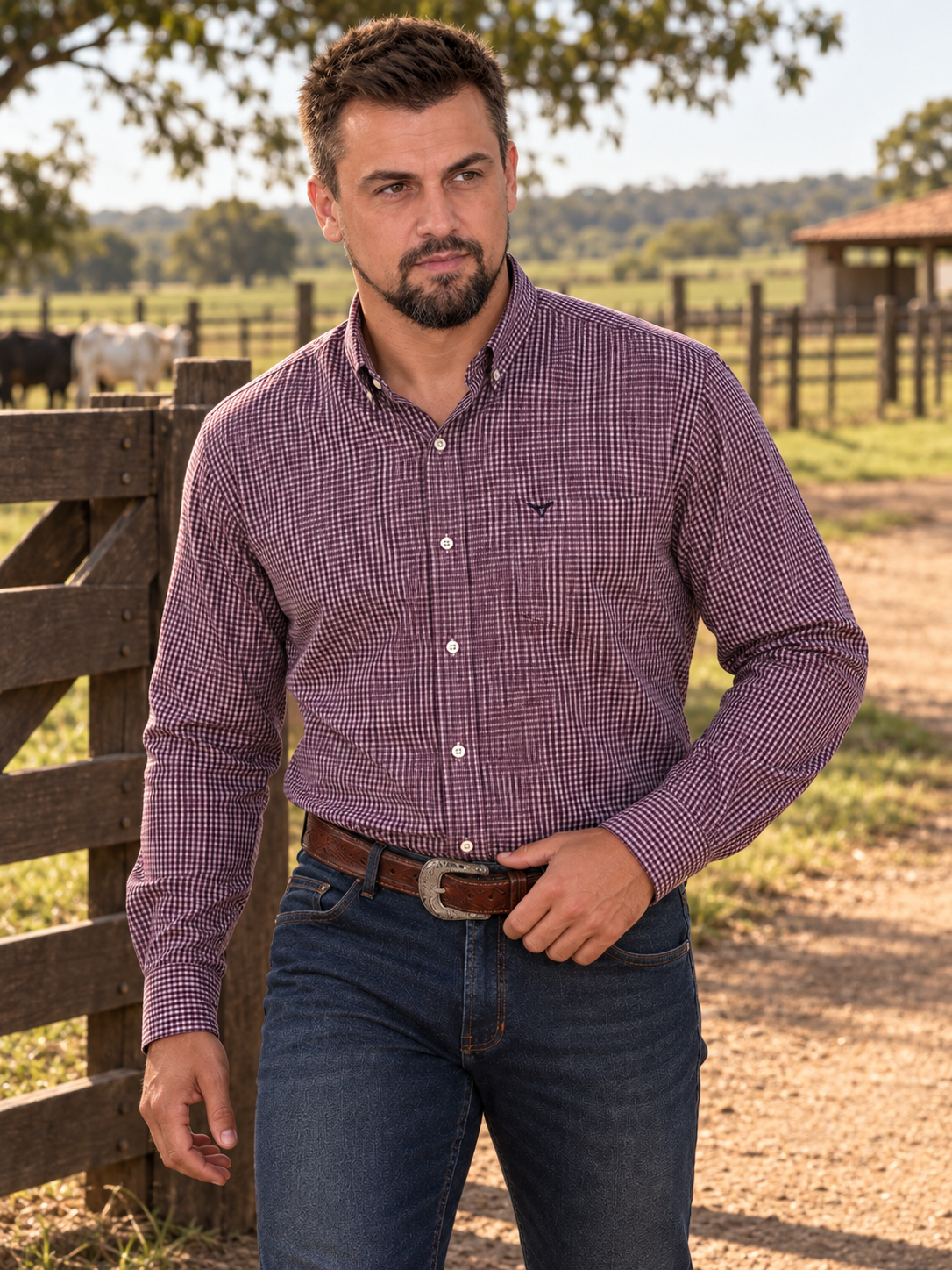 Camisa Xadrez Farm Preto e Roxo - Manga Longa