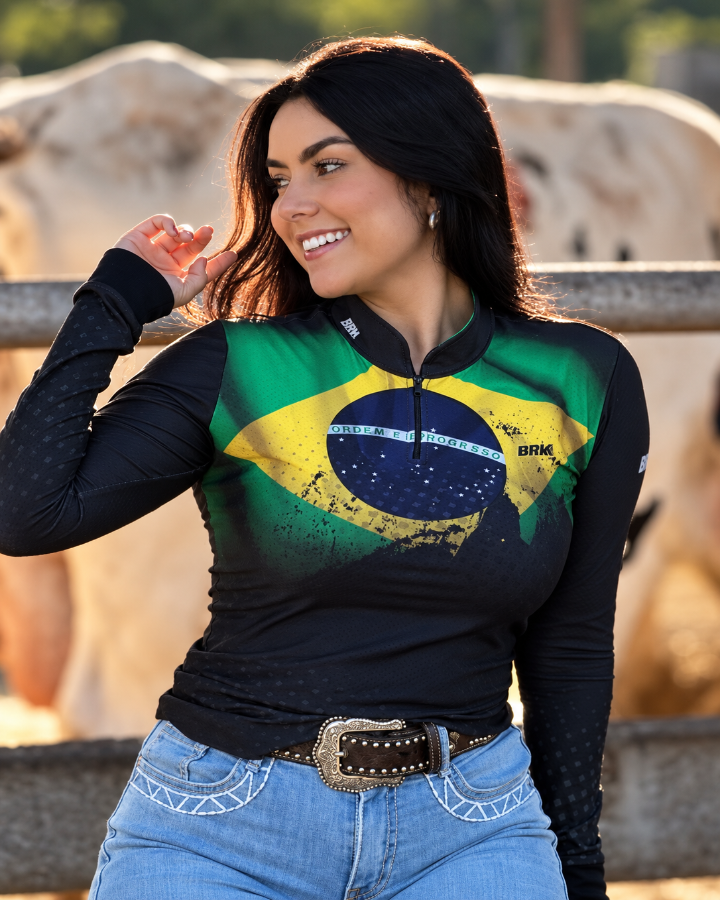 Camisa Agro Feminina Brk Brasil com Proteção Solar UV50+
