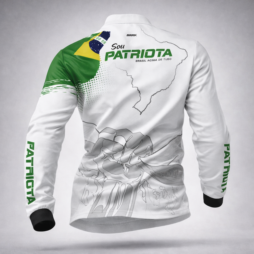Camisa Agro Brk Básica Patriota Bandeira do Brasil Branca com Proteção UV50+ - Brk Agro