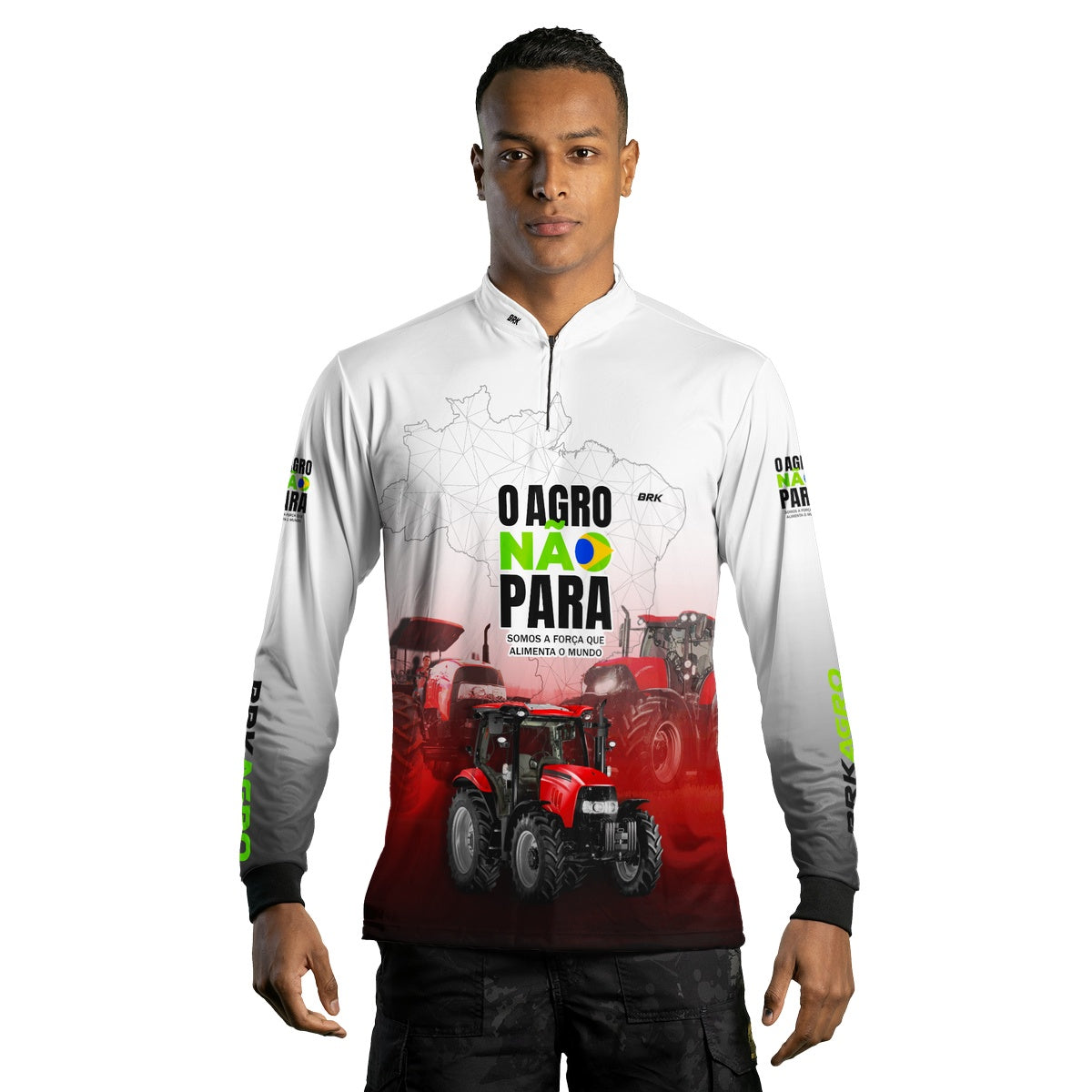 Camisa Agro Brk O Agro Não Para Branca e Vermelha com UV50+ - BRK AGRO