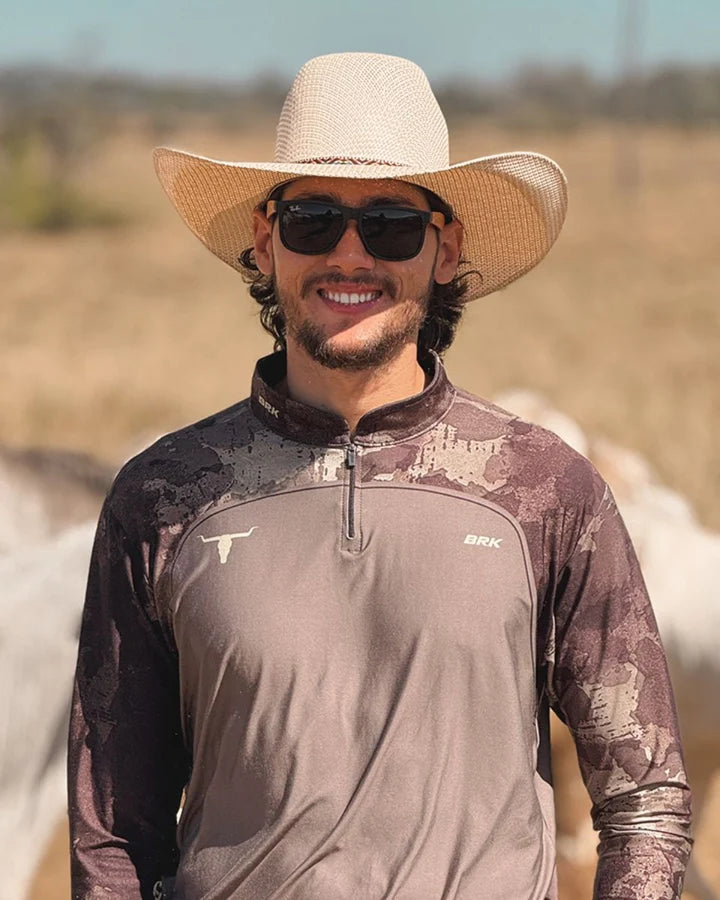 Camisa Agro Brk Camo Long Horn Brasil Cinza com Proteção Solar UV50+