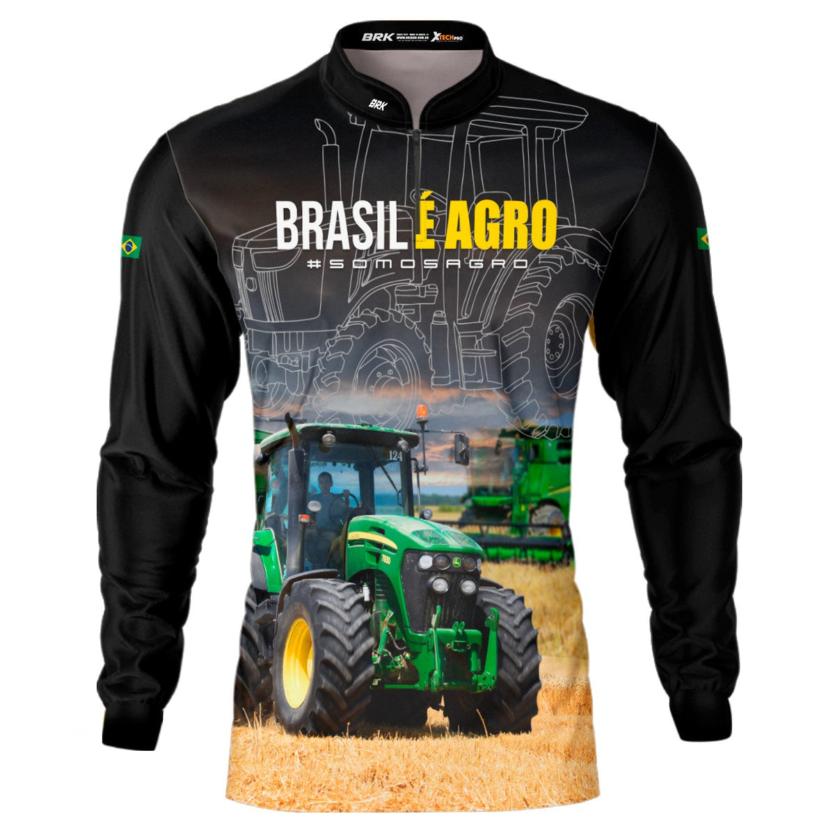 Camisa Agro Brk Preta Brasil é Agro com UV50+ Envio Imediato - Brk Agro