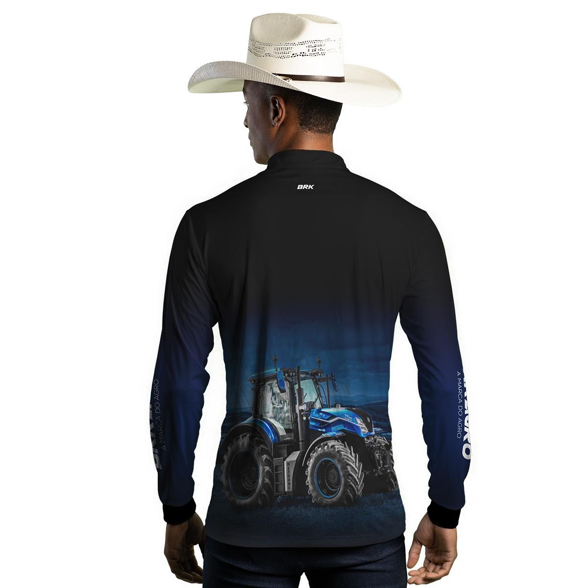 Camisa Agro Brk Preta Degradê Azul Trator T7 com Proteção Solar UV50+ - Brk Agro