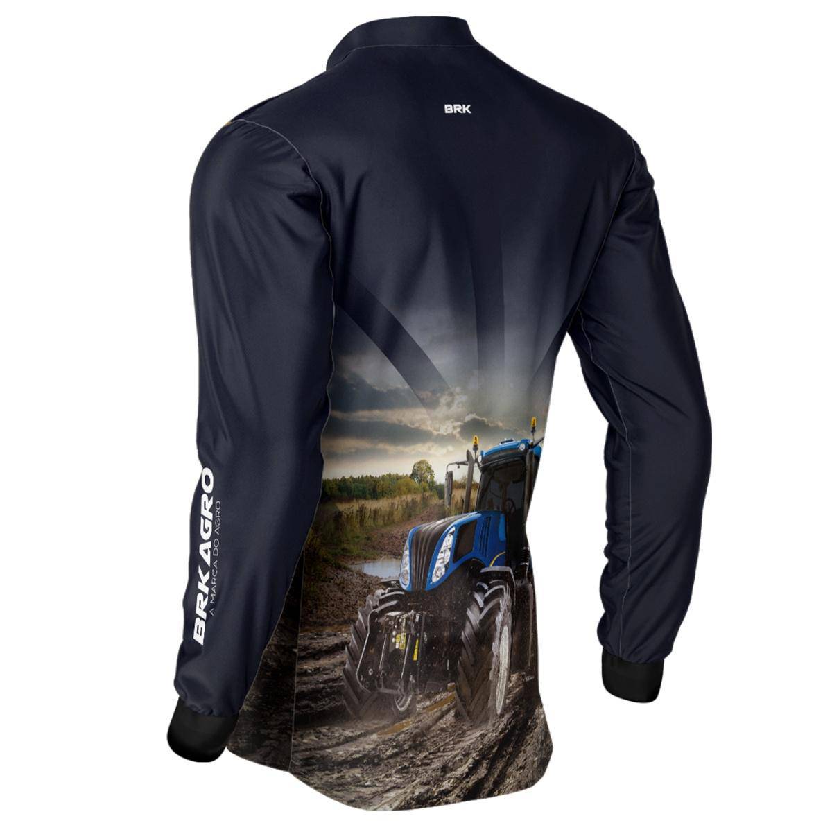 Camisa Agro Brk Azul Marinho Trator T8 com Proteção Solar UV50+ - Brk Agro