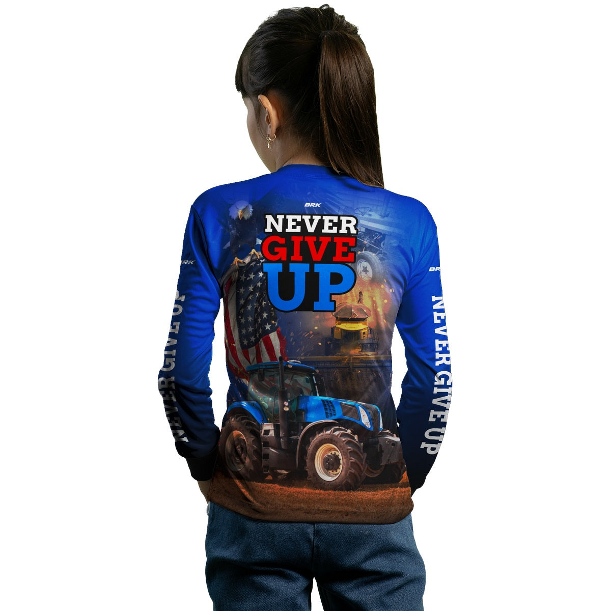 Camisa Agro Brk Azul Trator Never Give Up com Proteção Solar UV50+ - Brk Agro