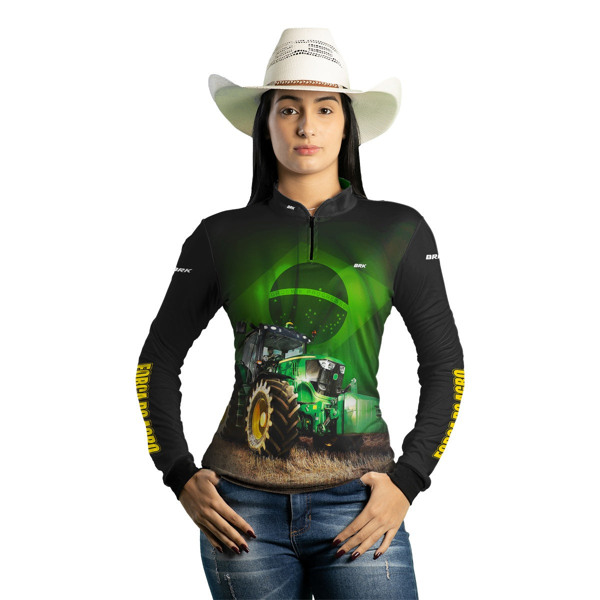 Camisa Feminina Agro Brk Trator Verde Brasil com Proteção UV50+ - Brk Agro