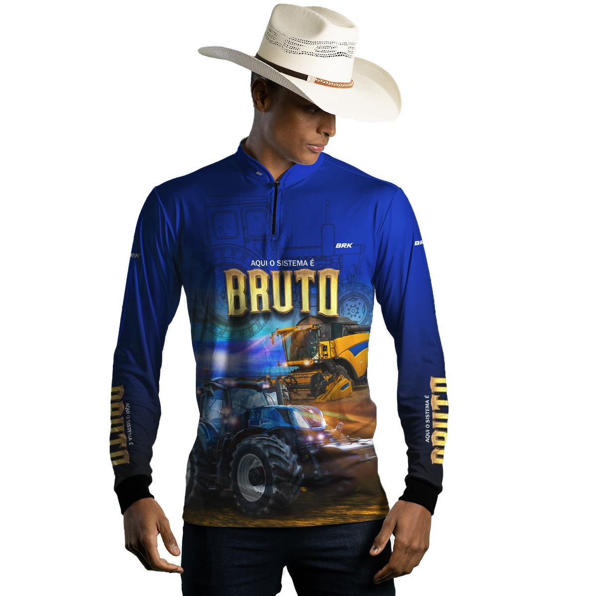 Camisa Agro Brk Sistema é Bruto Trator Azul com UV50+ - Brk Agro